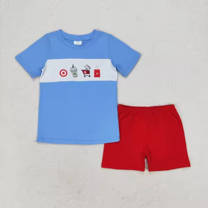 Ropa Infantil al por Mayor, Conjuntos de Ropa para Hermanos, Estampado de Perro Azul, Rojo y Café, Conjunto de Boutique para Bebés Niñas y Niños para el Verano - Product Image 4