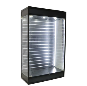 Có Thể Khóa Kính Cửa Trượt Kim Loại Bạc Khung Tempered Glass Slat Tường Hiển Thị Tủ Với Đèn - Product Image 5