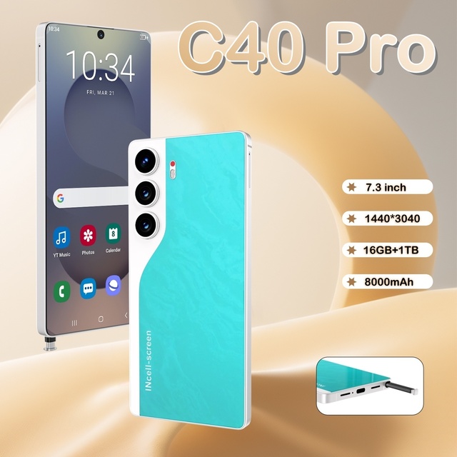 Original C40 Pro 7.3-inch Screen Android 15 Smart Mobile Phone With 16GB+1TB Storage Octa Core CPU 72MP+108MP Beauty Camera
