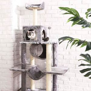Torre para Gatos Moderna de Madera de Varios Niveles, Alta, Gris, de Piso a Techo, Producto para Mascotas, Árbol para Gatos y Rascador Moderno - Product Image 5