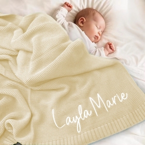 Manta de Bebé Personalizada con Nombre Bordado, Manta de Algodón Suave Tejida a Mano para Recién <span class=keywords><strong>Nacido</strong></span>, <span class=keywords><strong>Regalo</strong></span> para Baby Shower, <span class=keywords><strong>Regalo</strong></span> de Recuerdo - Product Image 1
