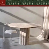 Table basse GOLDKING beige en travertin pour salon, base cannelée, personnalisable OEM ODM, vente directe