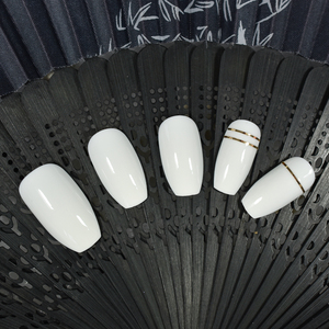 Uñas Postizas <span class=keywords><strong>de</strong></span> Color Blanco Brillante, Diseño <span class=keywords><strong>de</strong></span> Ataúd Mediano <span class=keywords><strong>con</strong></span> <span class=keywords><strong>Rayas</strong></span>, Uñas Acrílicas para <span class=keywords><strong>Manicura</strong></span> DIY en Salón, para Bodas y Citas - Product Image 1