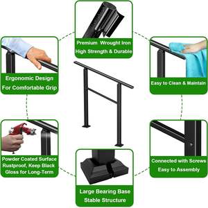 Outdoor <strong>Handrail</strong> 1 to 5 Steps Wrought Iron Metal Hand Rail Adjustable Porch Kit Balustrades Brackets <strong>Handrails</strong> Stair Railing - Product Image 3