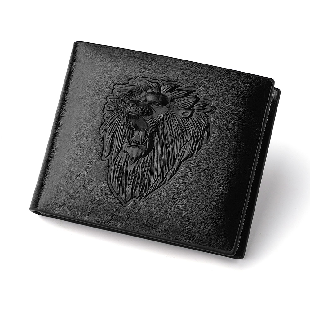 Nouveaux hommes 3D en relief animal lion motif ultra-mince portefeuille mode hommes porte-carte portefeuille couleur unie hommes porte-monnaie