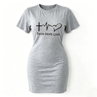 Robe T-shirt moulante à col rond et manches courtes pour femme, robe décontractée en tricot extensible à imprimé graphique pour femme, tenue de tous les jours