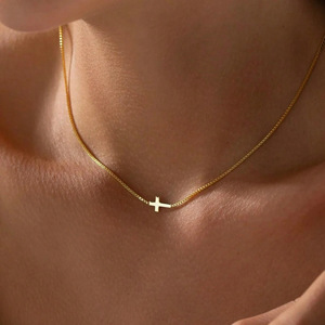 <strong>Stainless</strong> <strong>Steel</strong> Gold Plated Christian Trendy Cross Pendant Necklace with Link Chain Women's Wholesale <strong>Jewelry</strong> - Product Image 1