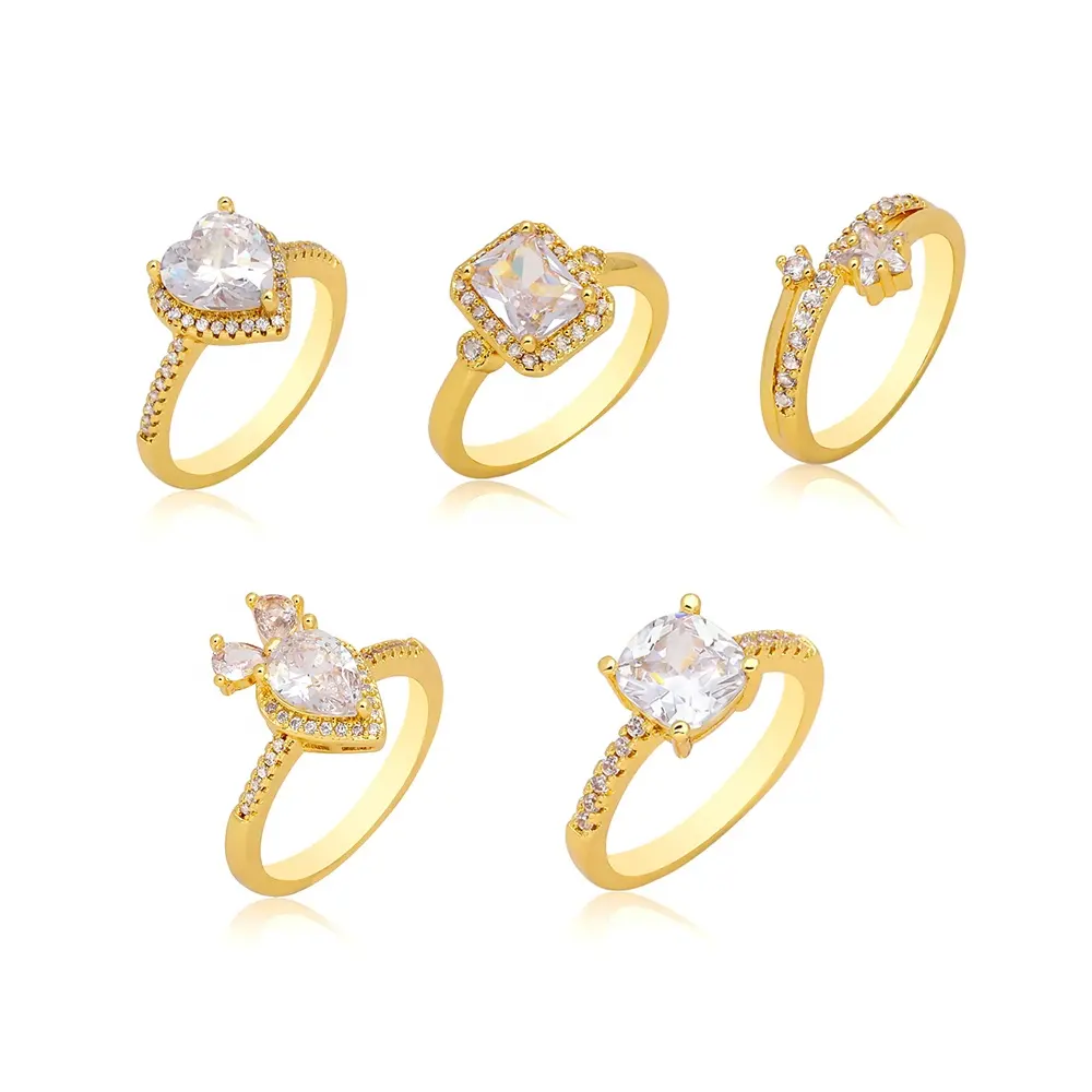 JXX wholesale price 24k gold plated minimalist cz jewelry rings women brass jewelry with big zircon stone