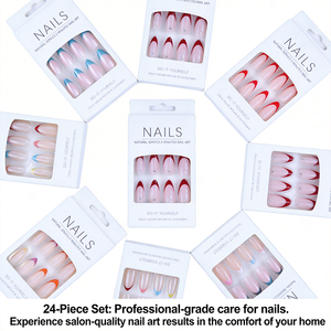 Unghie Finte Adesive in Acrilico Stile Stiletto Francese, Pronte per la Spedizione, Design Regolare a Mandorla, Materiale ABS per Dita - Product Image 2