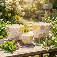 Pot Tanaman Keramik Bunga Daisy Buatan Tangan Redeco, Wadah Sukulen 3D Embossed, Bunga Kuning Pink Putih, Tiga Ukuran, Dekorasi