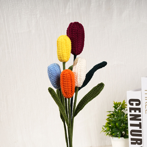 Handmade Chất Lượng Cao Duy Nhất Dệt Đan Crochet Nhân Tạo Tulip Hoa Nhỏ Bó Hoa Tulip Cho Trang Trí Nội Thất - Product Image 2