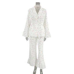 Venta al por mayor Otoño Nuevo amor Imprimir Pantalones Pijamas de manga larga de algodón Mujeres Ropa de casa suelta y cómoda - Product Image 6