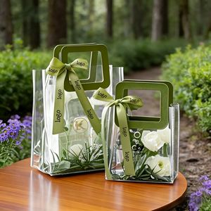 Pochette cadeau transparente en PVC imperméable avec logo imprimé personnalisé, ruban personnalisé, emballage cadeau pour petites entreprises - Product Image 4