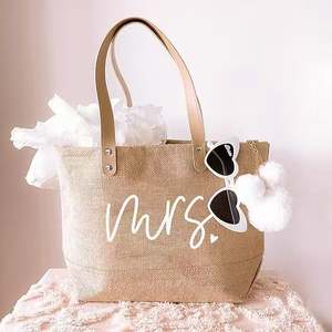 35*45cm Jute Shopping Tote Bag Grande Capacité Voyage Sac de Plage pour Femmes Sac d'Épicerie avec Poignée en Cuir - Product Image 4