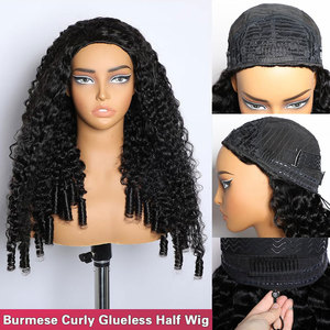 Factory Price 250% Density 16A Burmese Curly <strong>Half</strong> <strong>Wigs</strong> Virgin Hair 3 in 1 Spiral Curly End Beginner Friendly Glueless <strong>Wig</strong> - Product Image 3