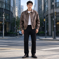 Blouson Bomber en Cuir Vintage Oversize pour Homme, Style Moto Décontracté, Manteau d'Hiver Brodé à Pois, Impression Personnalisée