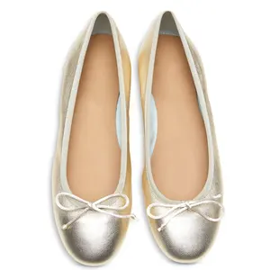 Plus Size Womens Metallic Leather Bow Embellished Classic Dolly Ballerina Ballet Flats Shoes For Women 2023