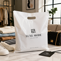 Sac de shopping en plastique blanc avec poignée découpée, imprimé avec logo personnalisé, pour vêtements, chaussures, boutique, emballage cadeau