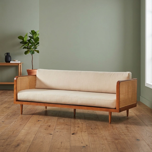 Sofá de Exterior Moderno de Madera de Teca con Panel Lateral de Ratán Natural - Product Image 2
