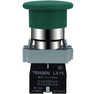Tengen Mushroom Head <b>Push</b> <b>Button</b> <b>Switch</b> LAY5-BC31 Green 22-Hole Self-Reset IP40 - Product Image 4