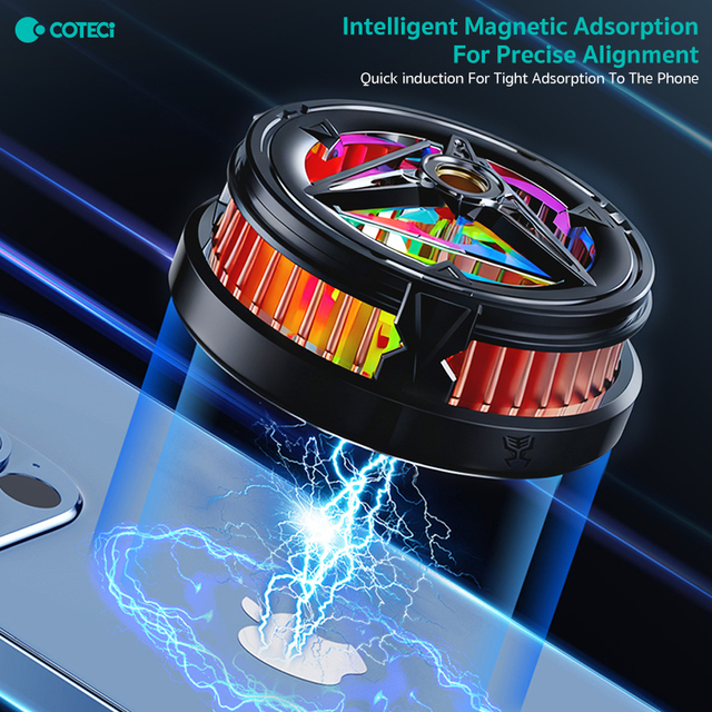 COTECi Gaming Magnetic Phone Cooler with RGB Light Type C Interface 5500RPM Fast Cooling Fan for iPhone Android Mobile Phones