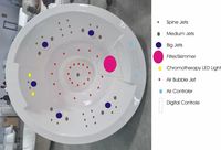 Baignoire d'angle moderne en acrylique blanc, forme diamant, avec 2 appuie-têtes et jets de massage