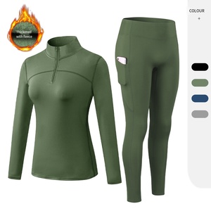 Completo Sportivo da Donna Autunno-Inverno, Traspirante con Fodera <span class=keywords><strong>in</strong></span> <span class=keywords><strong>Pile</strong></span>, Mezza Zip, Abbigliamento Fitness, Pantaloni a Vita Alta Aderenti, Set Due Pezzi - Product Image 1