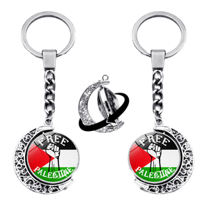 Palestine Flag Design Ball Shape Crystal Glass Dome Cabochon Carabiner Keychain Digital Printing National Day Souvenir Yongze