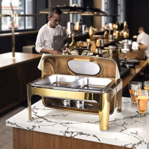 Golden <span class=keywords><strong>Hotel</strong></span> Catering Acero inoxidable Buffet Calentador de alimentos Método de calentamiento de combustible para plato de frotamiento y catering - Product Image 2