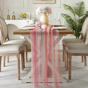 Camino de mesa de gasa de Organza con degradado de color, decoración de mesa para fiesta de cumpleaños, boda, 30x120 pulgadas