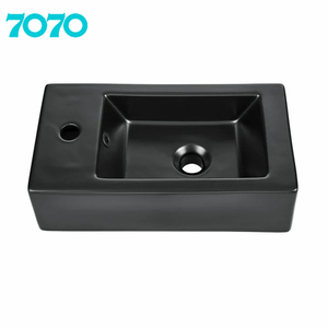 Lavabo mural rectangulaire en céramique noir de petite taille, finition lisse et facile à nettoyer, <span class=keywords><strong>pour</strong></span> salle de bain - Product Image 2