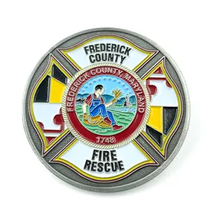 2024アメリカの消防救助ガムデザインロゴゴールドメタルコインカスタマイズされた記念コインカスタムチャレンジコインお土産用