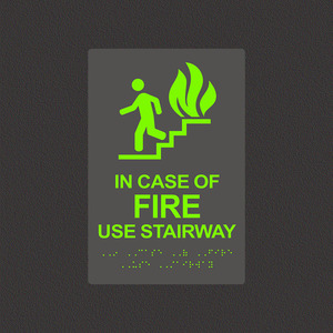 En cas d'incendie, utiliser l'escalier - Panneau de sécurité en braille auto-luminescent en aluminium - Panneau d'avertissement d'évacuation en cas d'incendie - Signalisation tactile personnalisée pour aveugles - Product Image 2