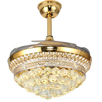 Ventilateurs de plafond LED à moteur DC de style européen moderne de 42 pouces avec lumières, 6 vitesses, design en cristal pour chambre à coucher