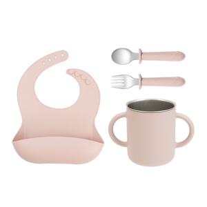 Juego de alimentación para bebés Tongtu de acero inoxidable 304 con tenedor y cuchara de silicona, libre de BPA, vasos para niños, personalizado. - Product Image 5