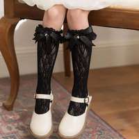 Calcetines de media pantorrilla con diseño de encaje de malla calada y cuentas adornadas estilo lolita, dulces, de verano, para niños, de nailon.