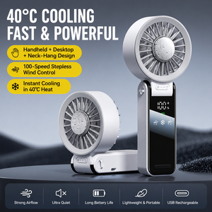 Ventilateur portable pliable à main rechargeable par USB avec écran LED, mini-ventilateur à suspendre au cou GZ RTS, commande en gros mixte - Product Image 3