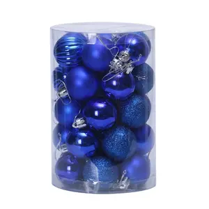 8cm/24pcs Plain blau Hängende Weihnachts plastik kugeln mit glänzenden/matten/glitzernden Kugeln für die Weihnachts feier