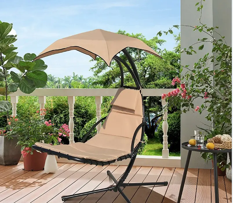 Outdoor Patio Solid Thick Swing Hammock Chairs Garden Hanging Metal Lounge Chair With Stand Base