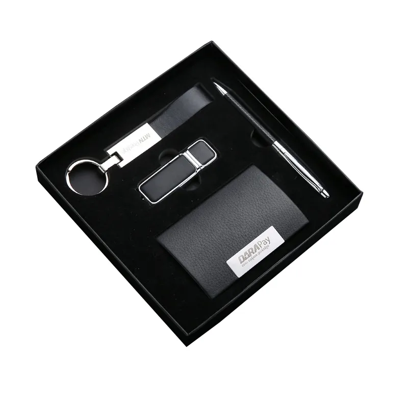 Iş 4 parçalı set ofis kalemi anahtarlık USB kart tutucu hediye seti erkekler