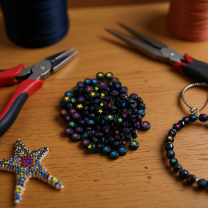 Perline Artigianali Iln 4x7mm Multicolore a Stella su Sfondo Nero per Lavori Manuali - Product Image 2