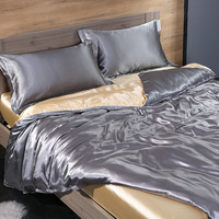 Parure de lit de luxe personnalisable en soie glacée double face, comprenant une housse de couette et un drap, couleur unie, ensemble moderne quatre pièces