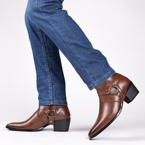 Bottes en cuir PU tendance pour hommes avec logo personnalisable, grandes tailles, style moto, hauteur cheville, <span class=keywords><strong>noires</strong></span>, pour l'automne et l'hiver - Product Image 6