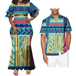 Vestidos Ajustados de Sirena y Camisas Hawaianas de Talla Grande para Hombre, Ropa para Él y Ella, Puletasi Samoa, Conjunto Personalizado para Parejas - Product Image 2