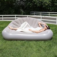 Canapé gonflable en PVC à double dossier en éventail, floqué, portable, pour camping en extérieur, modèle AA027, directement de l'usine, prêt à être expédié