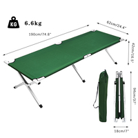 Lit de camping pliable moderne en tissu Oxford 600D vert avec cadre métallique, lit d'appoint portable pour adultes, utilisation intérieure et extérieure avec sac de transport