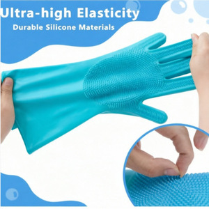 Gants de bain pour animaux de compagnie en silicone, bleus, longs, 29,5x15,2 cm, anti-rayures, massage pour chats et chiens - Product Image 4