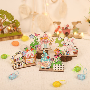 Nuevos Adornos de Madera Rústicos Pastorales de Conejo y Cesta de Pascua con Diseño de Dibujos Animados para Venta al por Mayor - Product Image 1
