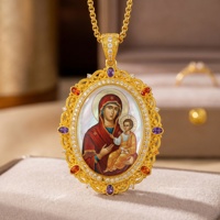 Ikone der Gottesmutter Orthodoxe Heiligenikone Anhänger Lapis Lazuli Religiöser Edelstein Byzantinischer Stil Handgemalt