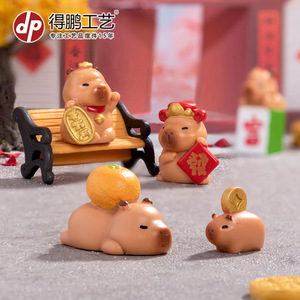 Ornement Capybara en résine, mini figurine, décoration de bureau pour le Festival du Printemps, cadeau du Nouvel An chinois - Product Image 2